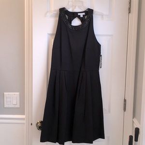 New York & Company Black Textured Racer Back Dress w Jeweled Neckline